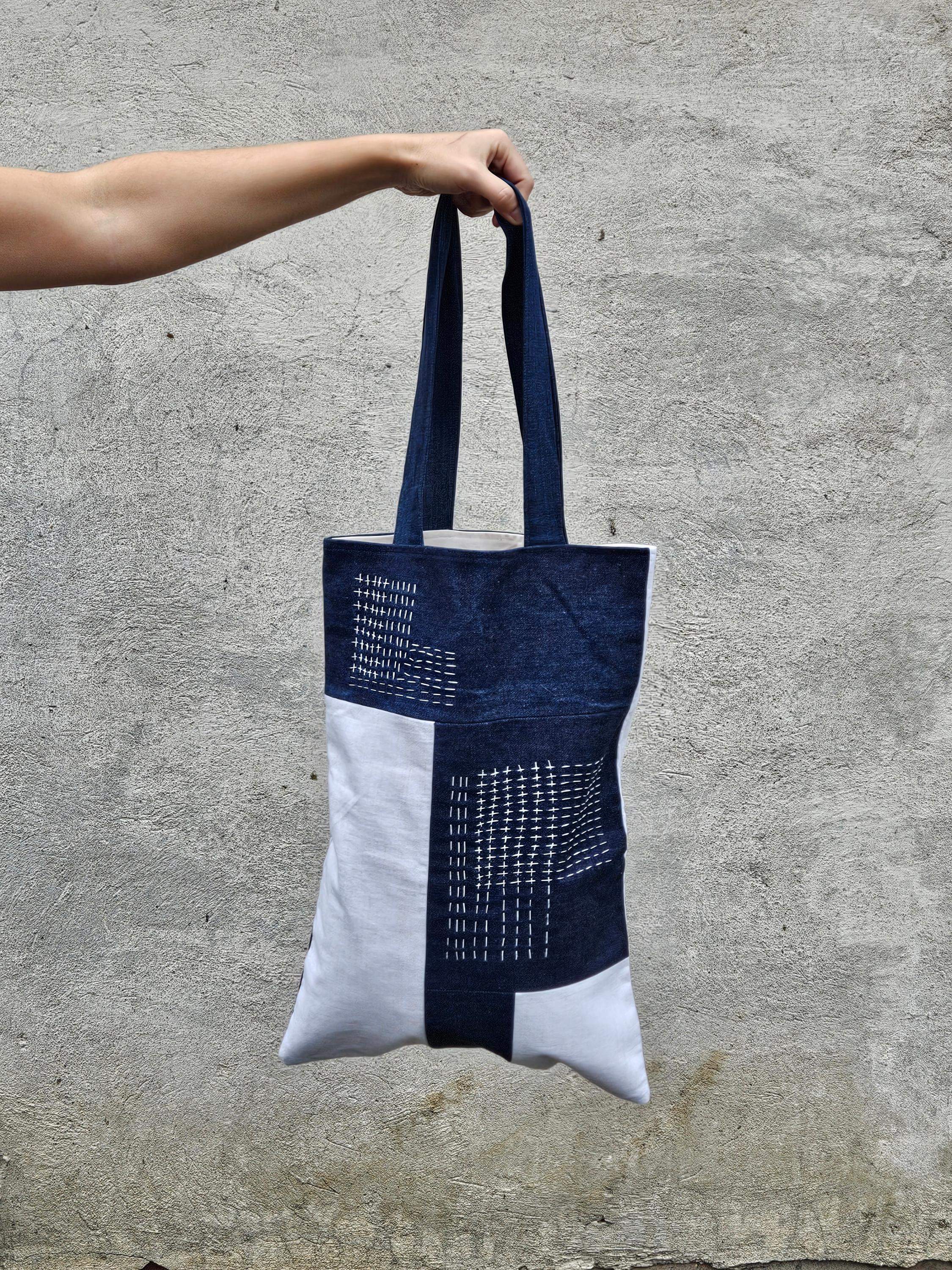 Torba sashiko jeans-biel 6