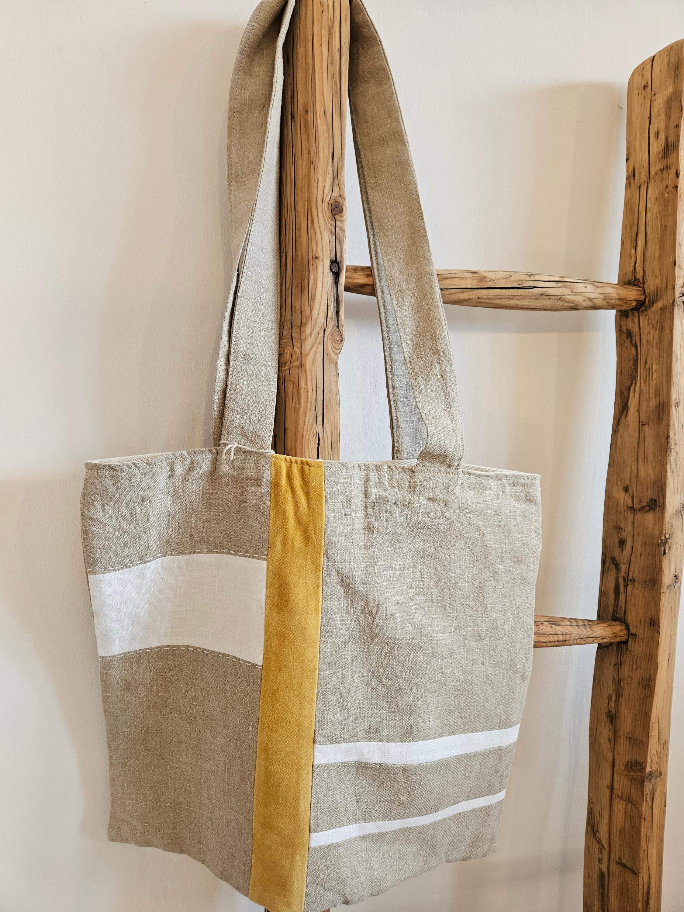 Torba lniana biel-żółty 3