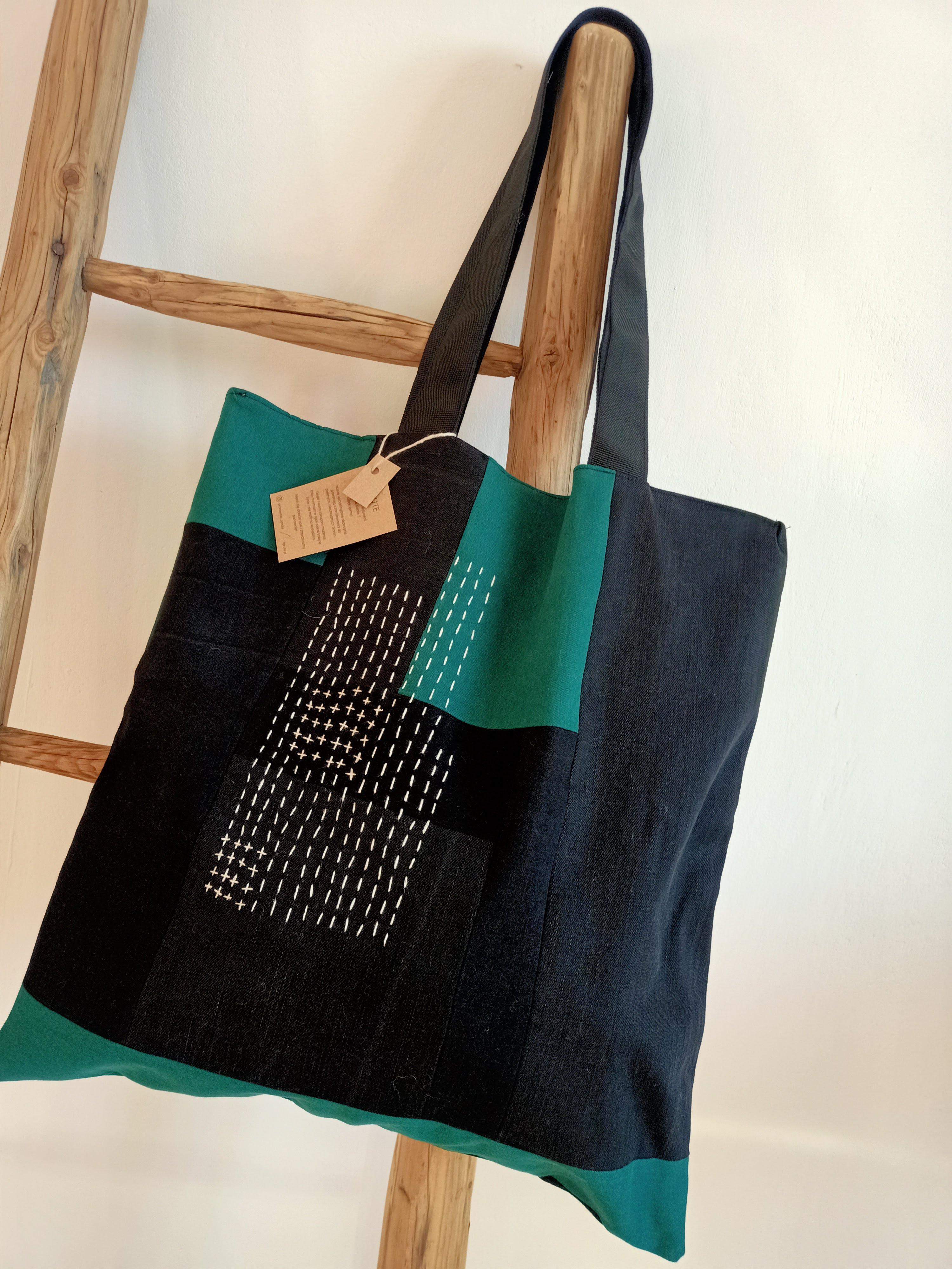 Torba sashiko czerń-zieleń 1