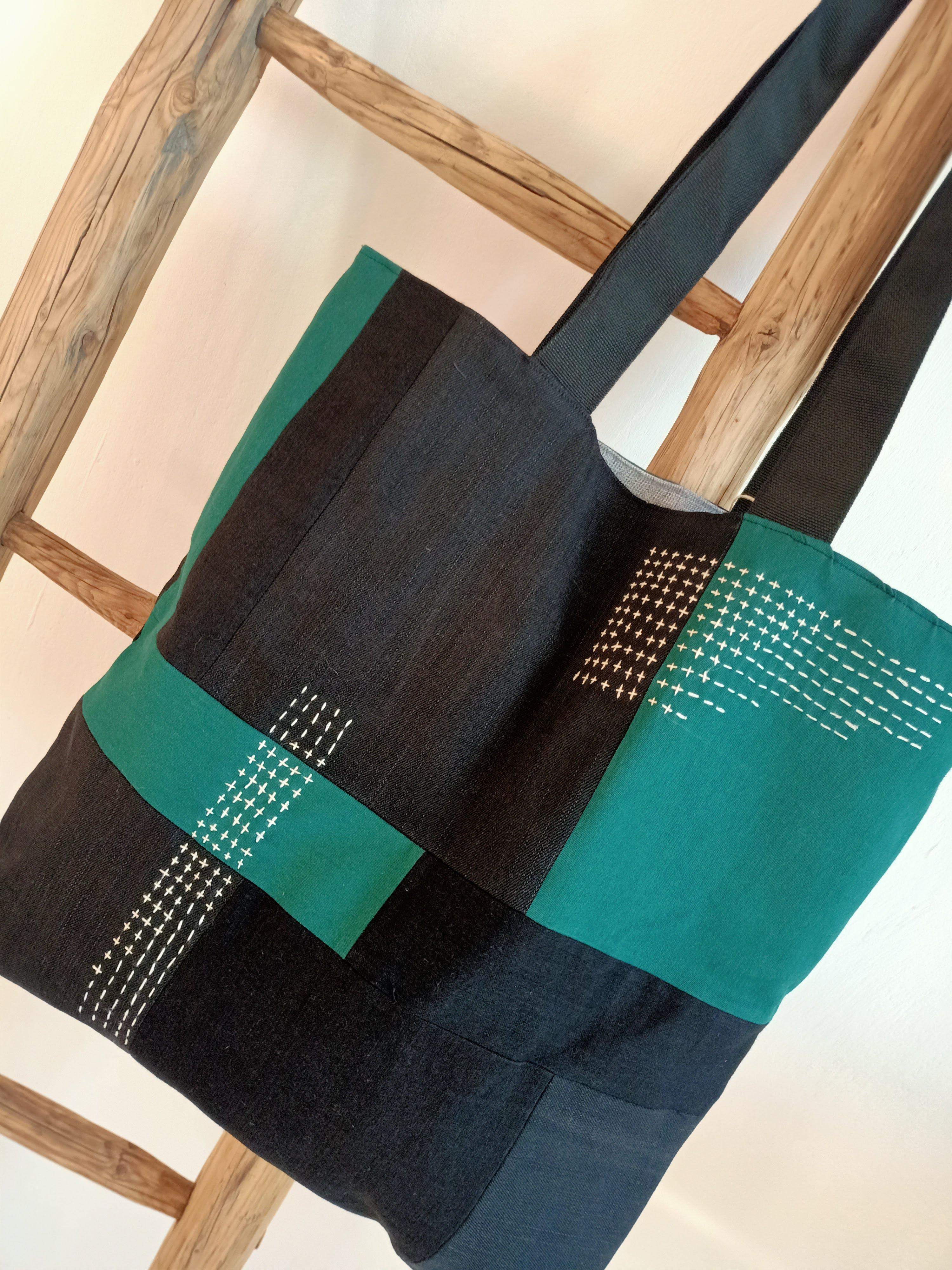 Torba sashiko czerń-zieleń 0