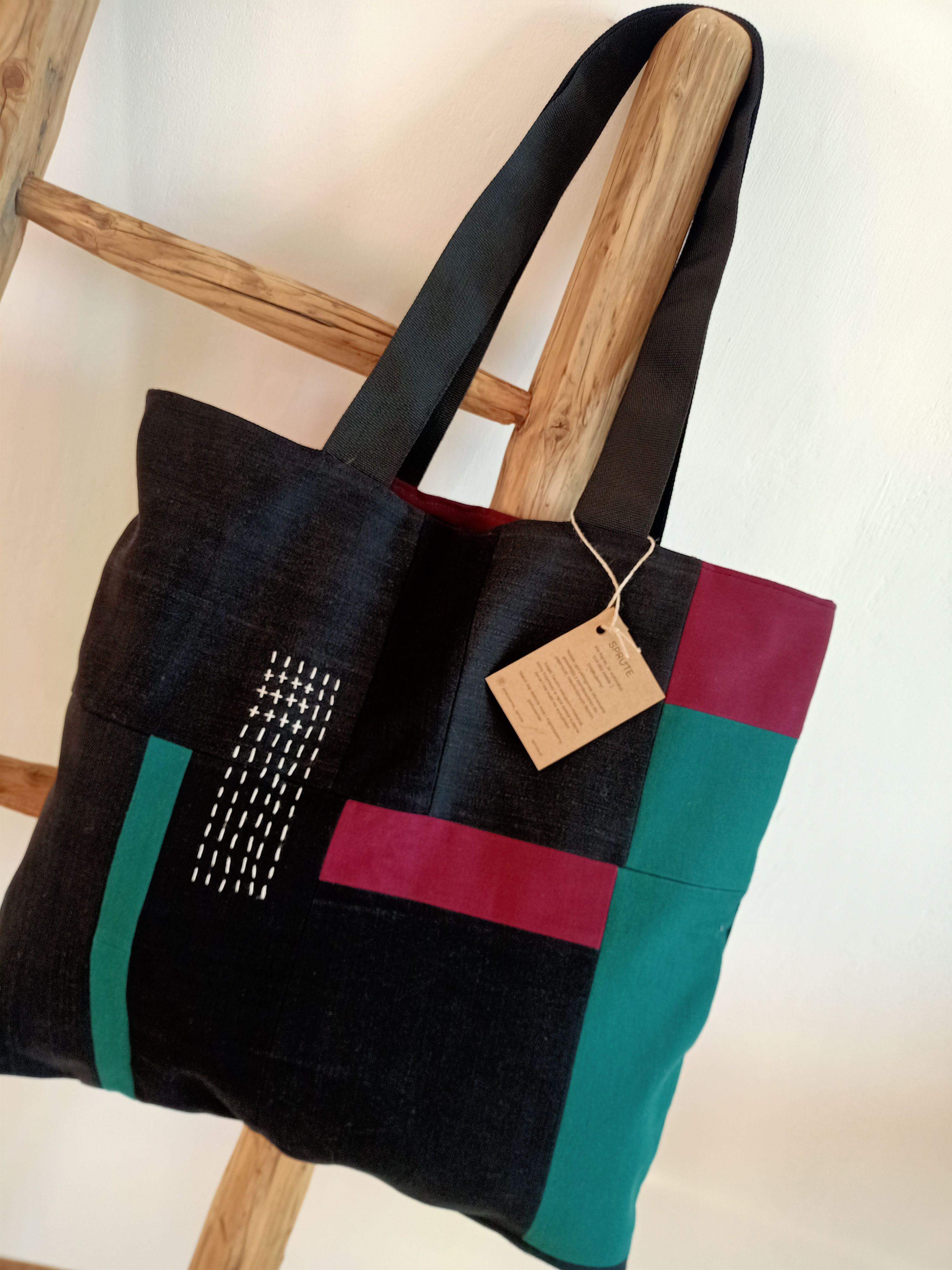 Torba sashiko czerń-zieleń-bordo 0