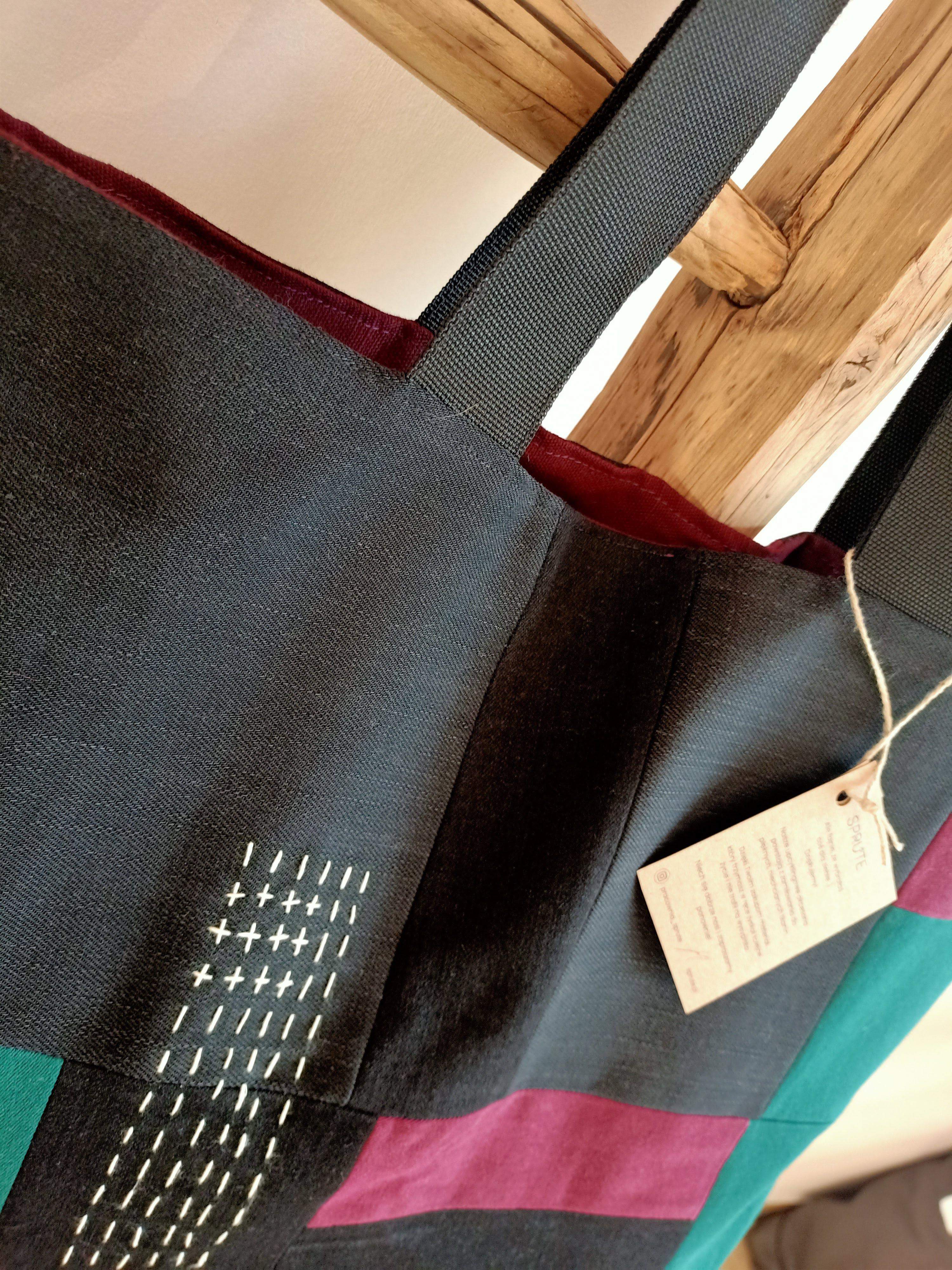 Torba sashiko czerń-zieleń-bordo 2