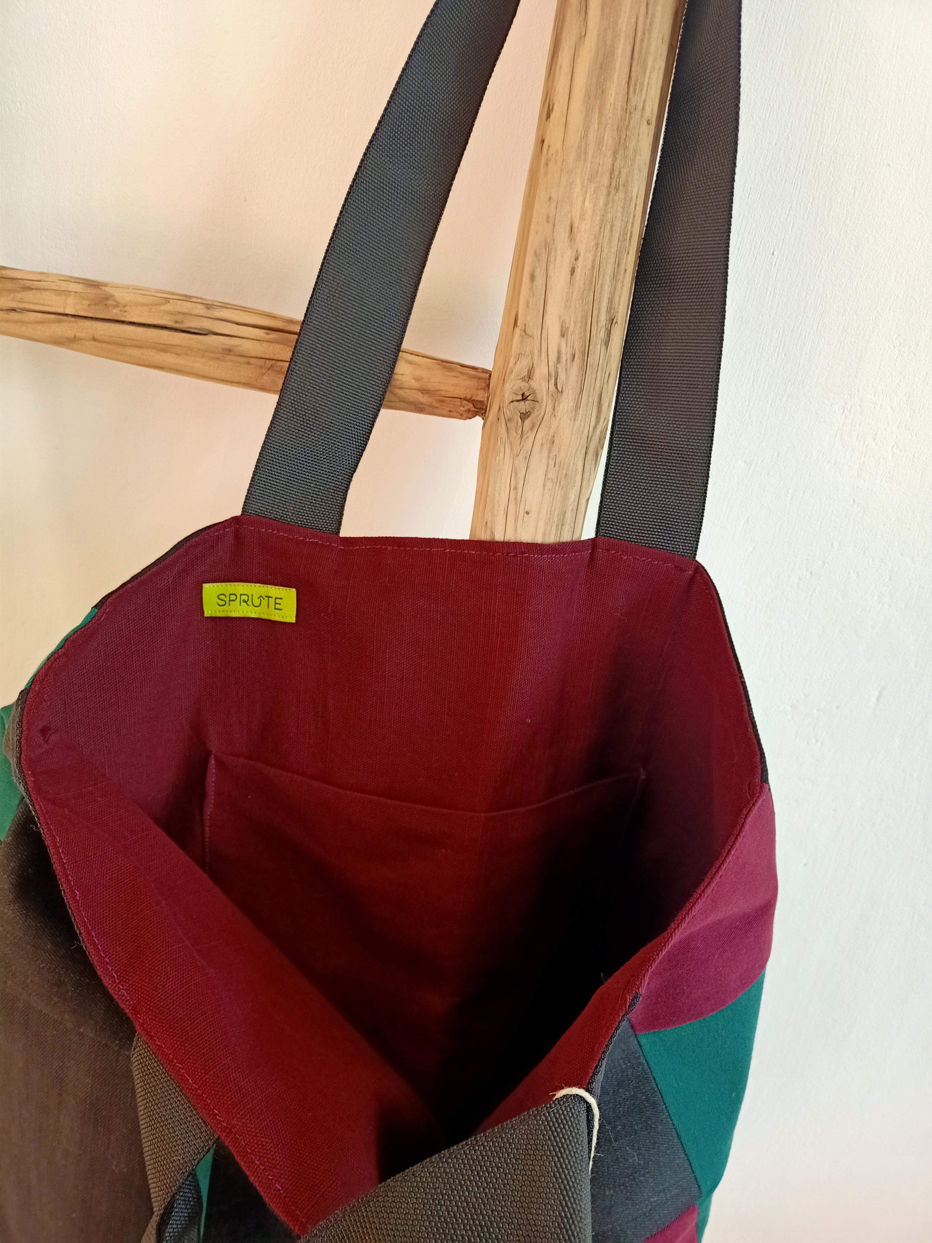 Torba sashiko czerń-zieleń-bordo 3