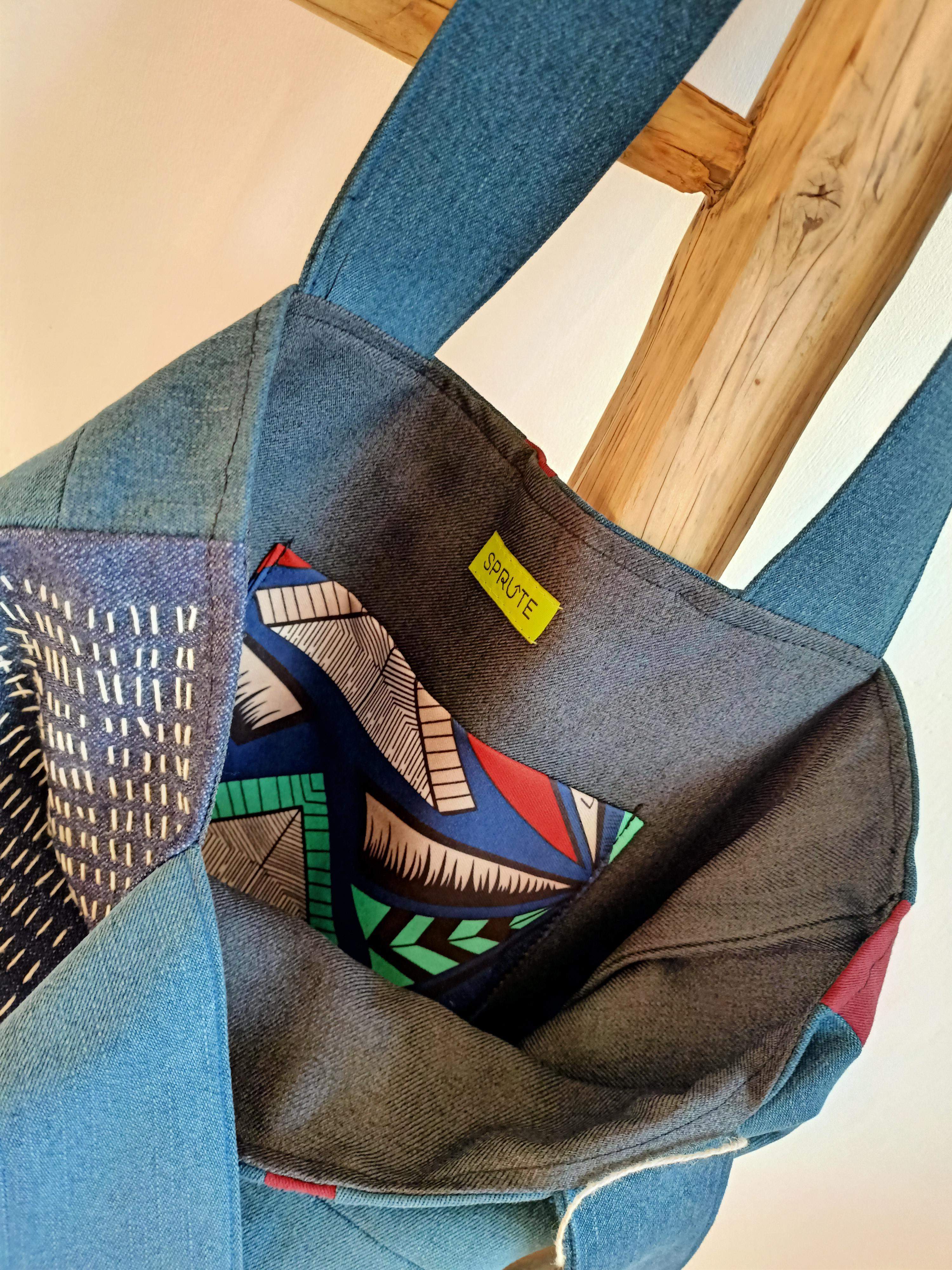 Torba sashiko jeans-bordo 3