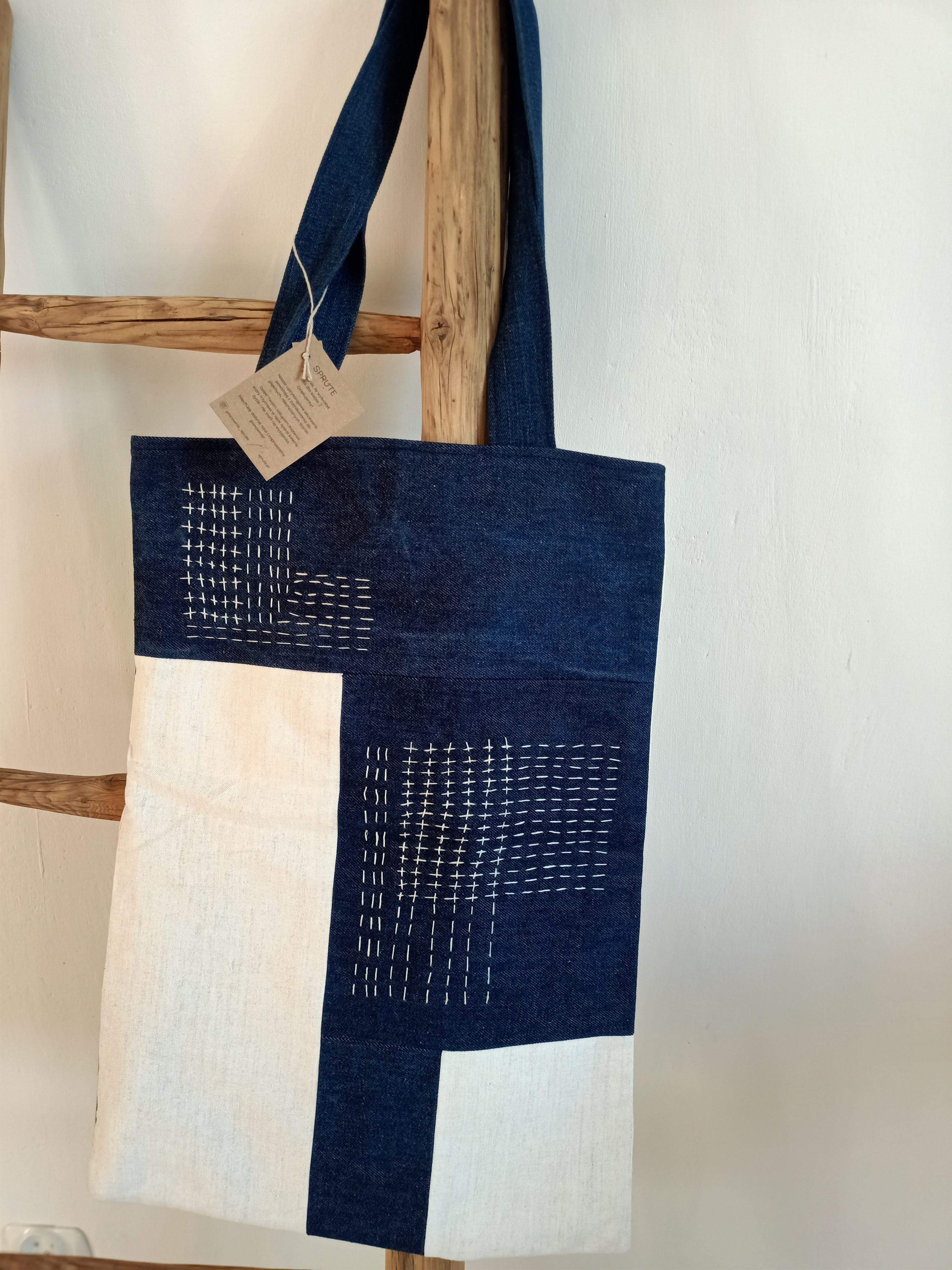 Torba sashiko jeans-biel 0