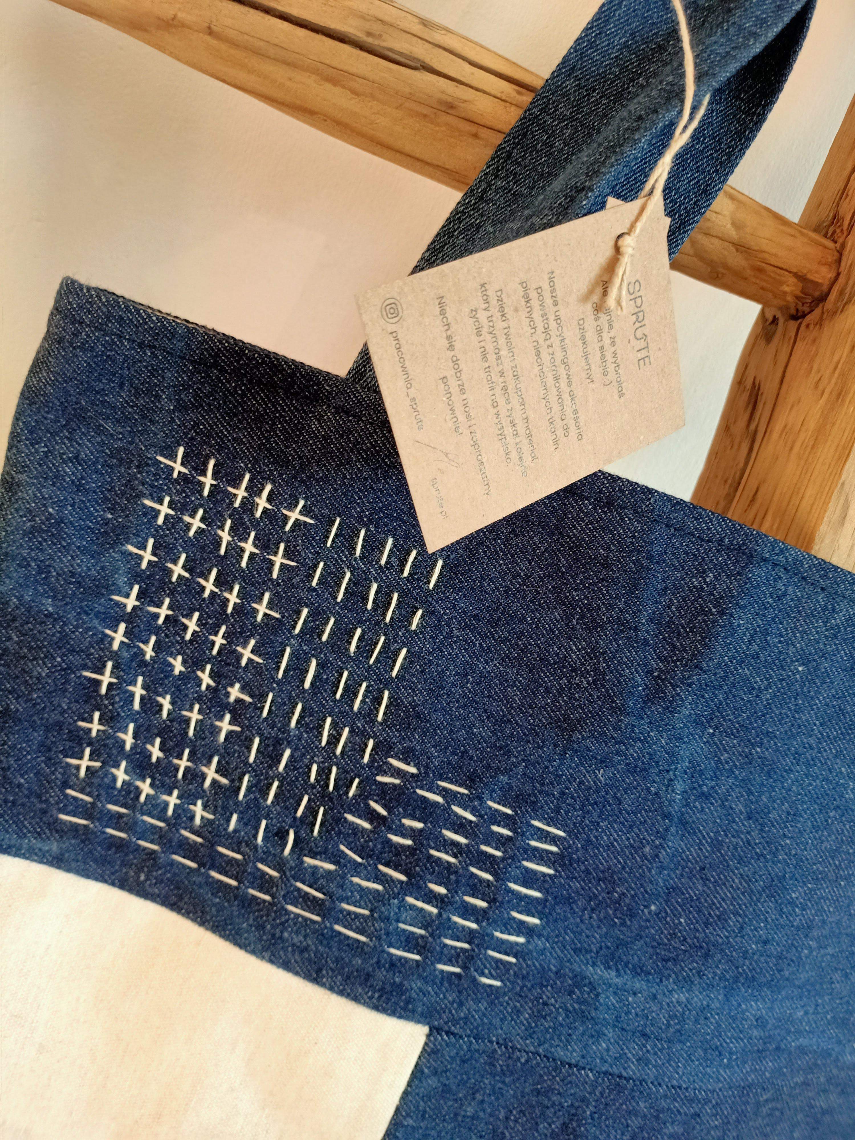 Torba sashiko jeans-biel 2