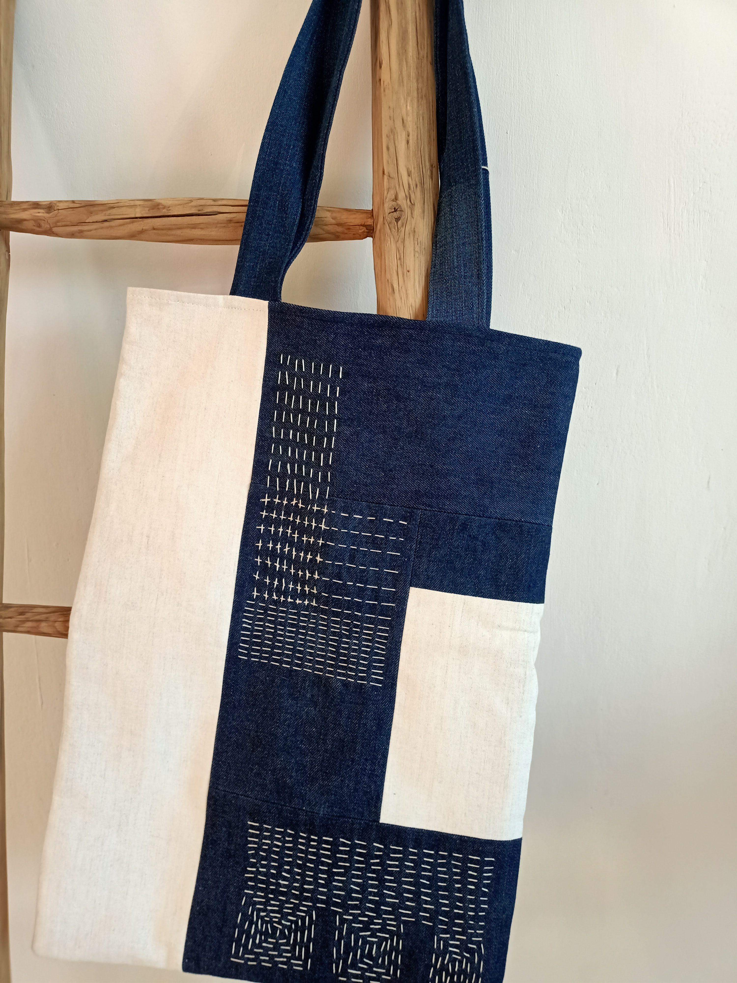 Torba sashiko jeans-biel 1