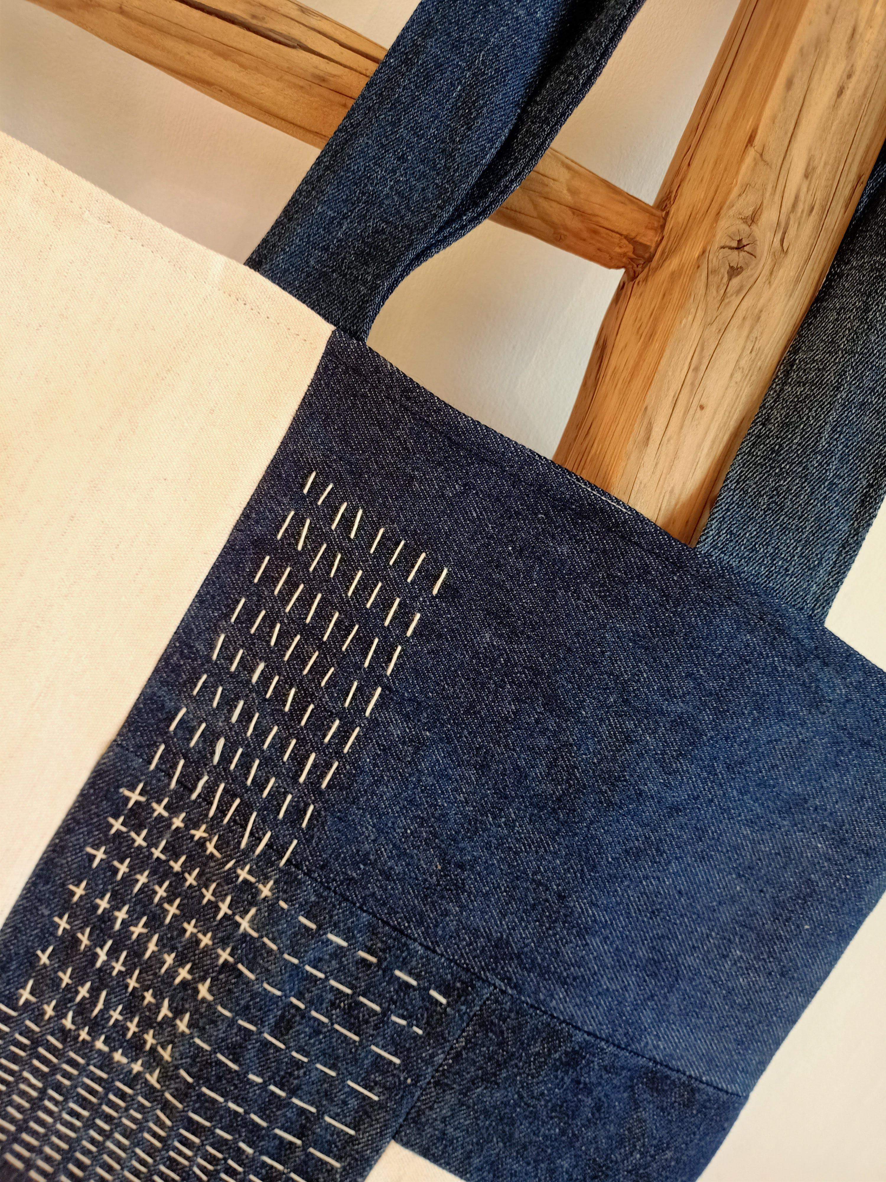 Torba sashiko jeans-biel 3