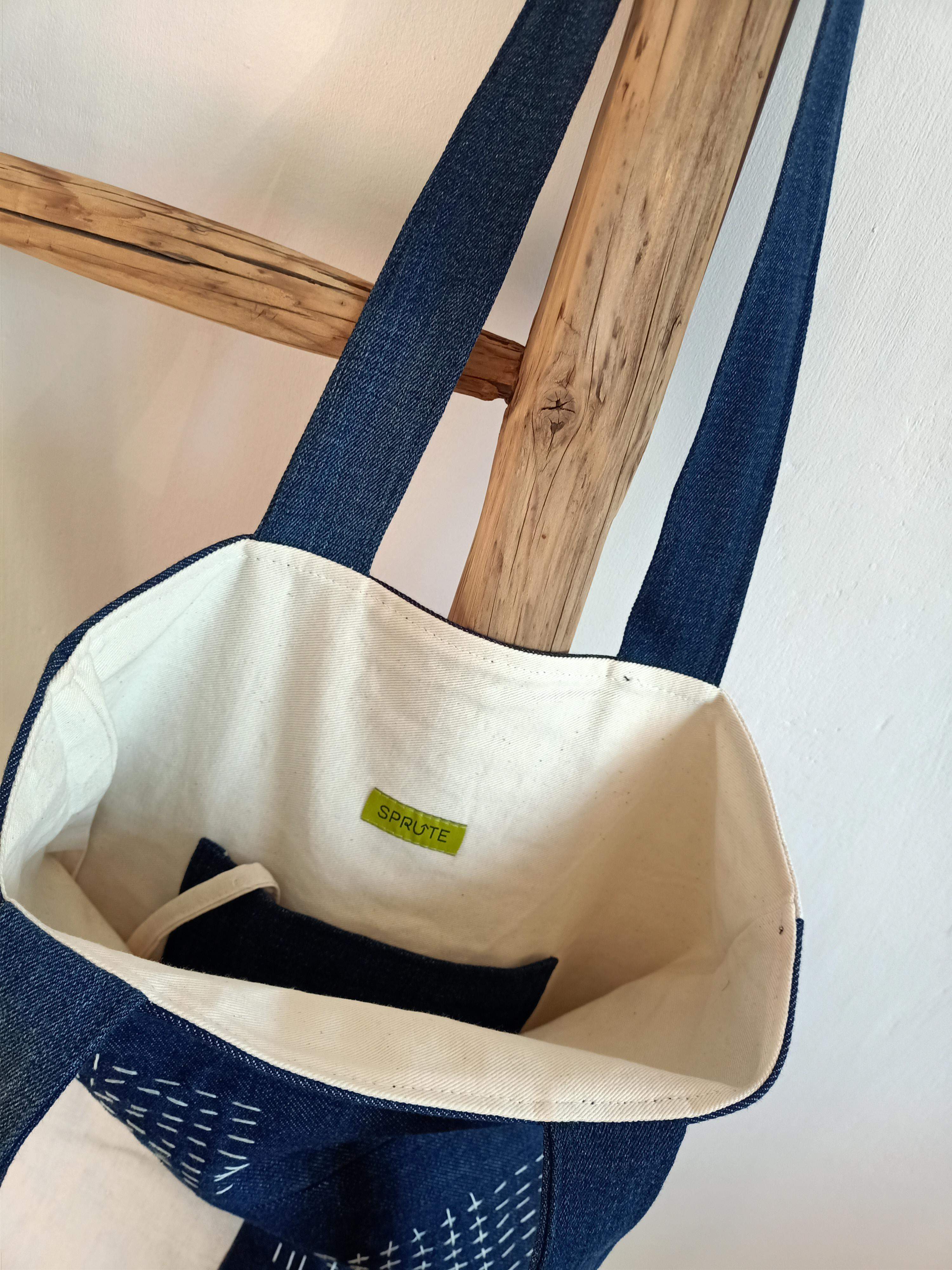 Torba sashiko jeans-biel 4